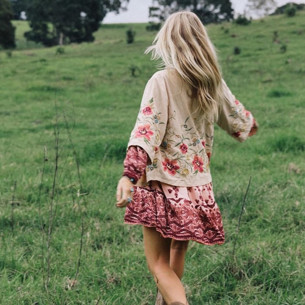 Chasing Unicorns 🌸🌾 Road Less Traveled Embroidered Kimono Jacket sz S - Picture 9 of 17